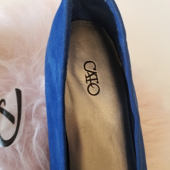 Cato Royal Blue Faux Suede Embellishments large Chungy Rhinstone Flat Ballerinas - Picture 4 of 11